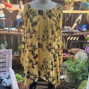 Yellow Floral Off-Shoulder Women's Tunic Tops
